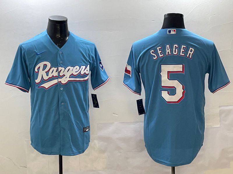 Men Texas Rangers #5 Seager Light Blue Game 2025 Nike MLB Jersey style 1->texas rangers->MLB Jersey